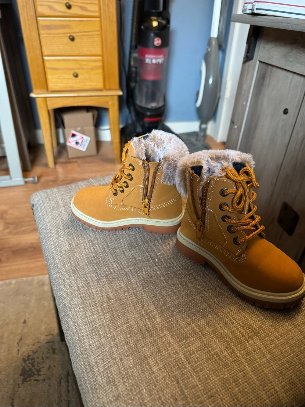 Nautica Kids Honey Brown Lace-Up Faux Fur Boots